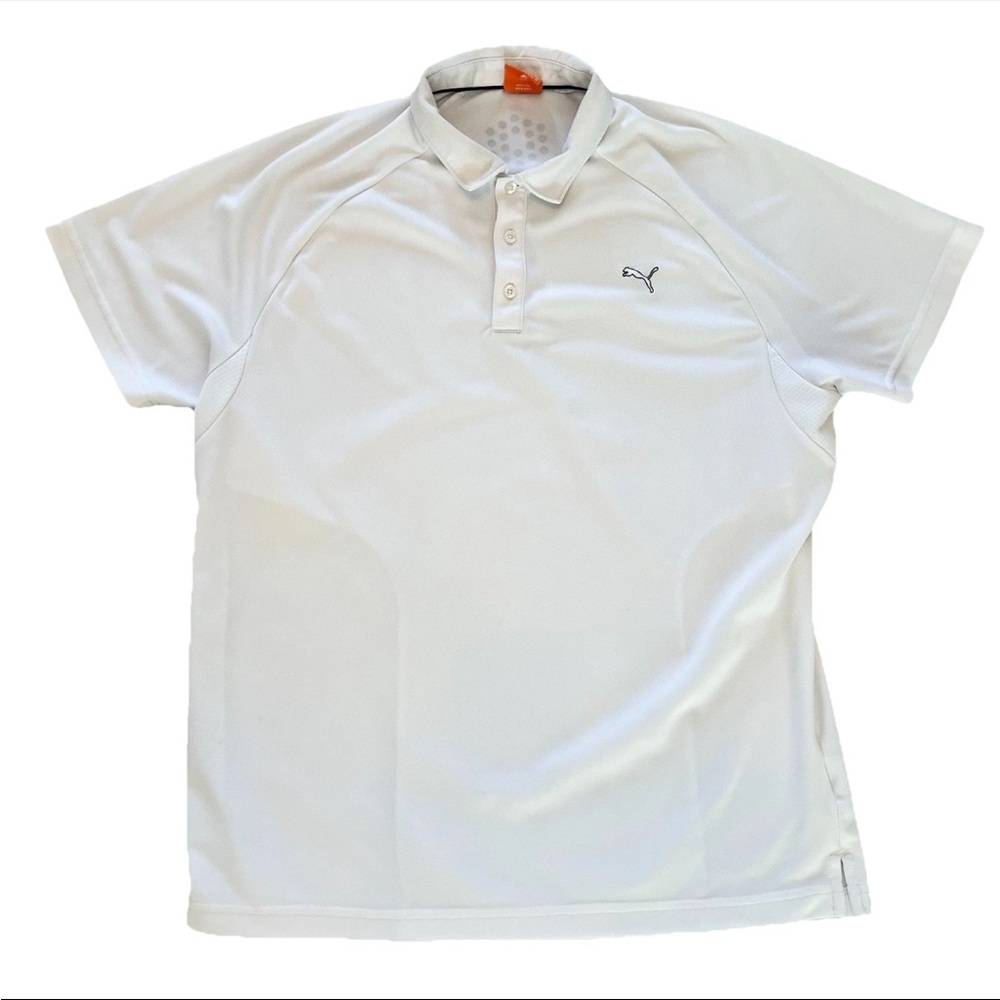 PUMA Raglan Tech Golf Polo Shirt Mens XL White Logo Performance Cool Cell Casual